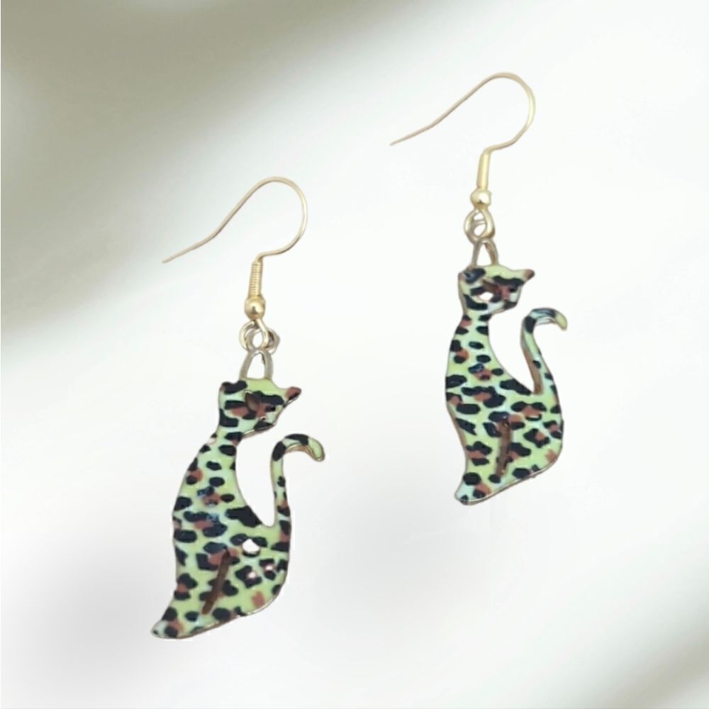 Cat Cheetah Bengal Leopard Print Pattern Kitty Earrings